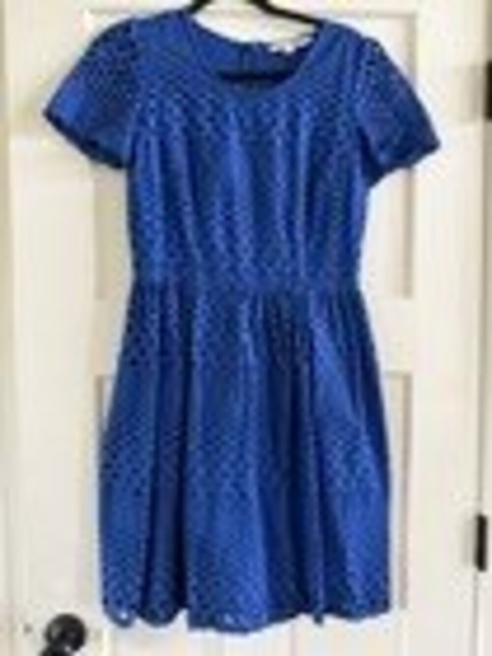 Boden A-Line Dress Eyelet Blue Cotton Short Sleeve Round Neck Knee US 6R NWOT